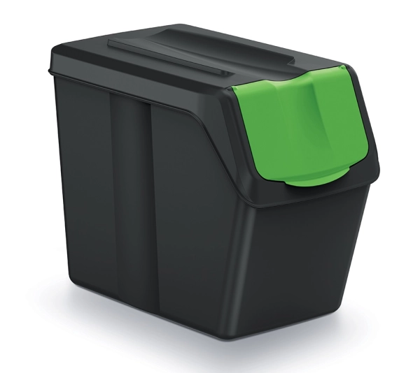 Kosz na śmieci 20-litrowy Sortibox czarny z zieloną klapką - szkło