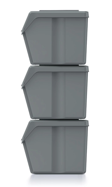 pojemniki na śmieci do segregacji szare ciemne 3 x 20L Sortibox ISWB20S3_405U Keden ustawione jeden na drugim