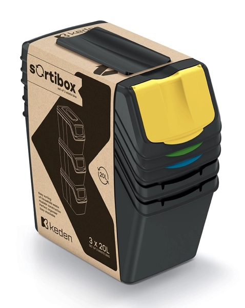 Kosze na śmieci do segregacji czarne Sortibox ISWB20S3_S411 - widok z frontu