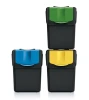Zestaw do segregacji śmieci - czarne kosze z kolorowymi klapkami 3 x 20 litrów Sortibox ISWB20S3_S411 - widok z frontu