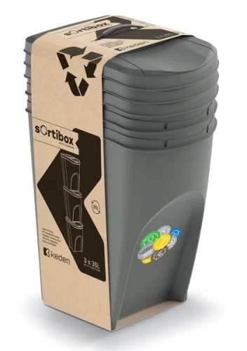 zestaw koszy na śmieci Sortibox Keden 3 x 35 litrów szare ciemne