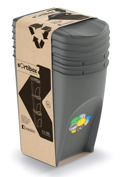 zestaw koszy na śmieci Sortibox Keden 3 x 35 litrów szare ciemne