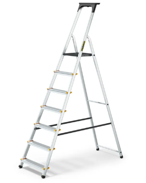 Aluminiowa drabina składana z półką 7 stopni 150 kg certyfikat