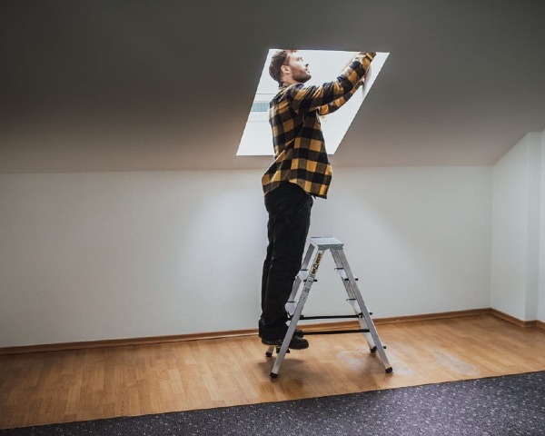 Drabina aluminiowa 4 stopniowa dwustronna 125 kg Drabest - prezentacja użycia