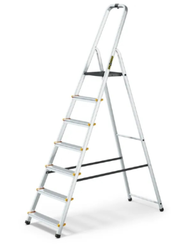 Drabina rozkładana 7 stopni aluminium 150 kg + hak na wiadro