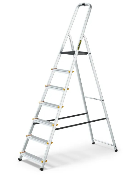 Drabina rozkładana 7 stopni aluminium 150 kg + hak na wiadro