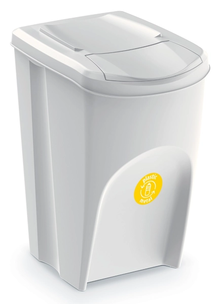 Kosz na śmieci popielaty Sortibox z żółtą naklejką