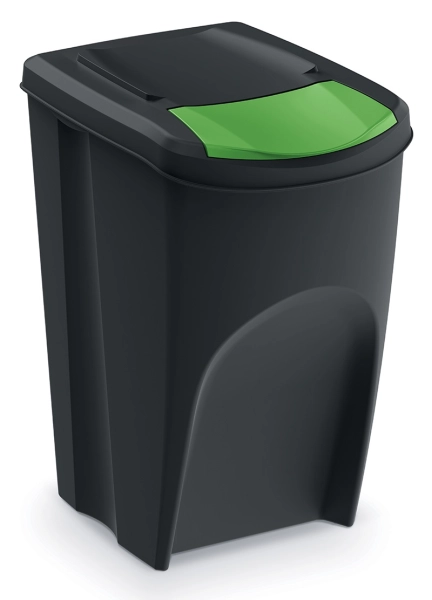 Kosz na śmieci Sortibox 35L czarny z zieloną klapką