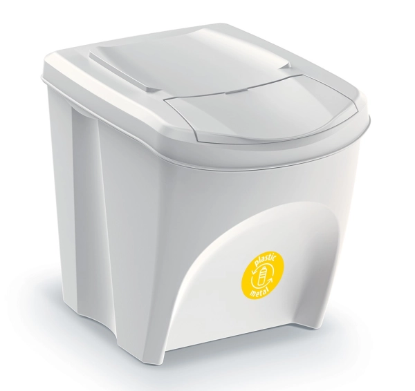 Kosz na śmieci popielaty 25 L Keden Sortibox IKWB25 z naklejką żółtą - na plastik i metal