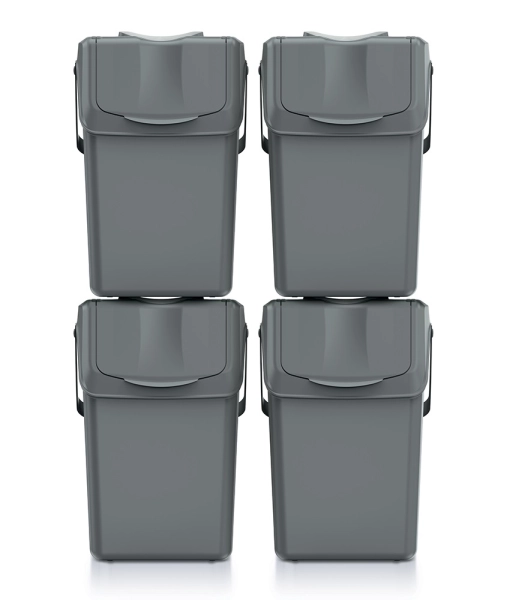 Zestaw pojemników na odpady w kolorze szarym kamiennym 4 x 25L Sortibox ISWB25S4_405U - widok od frontu