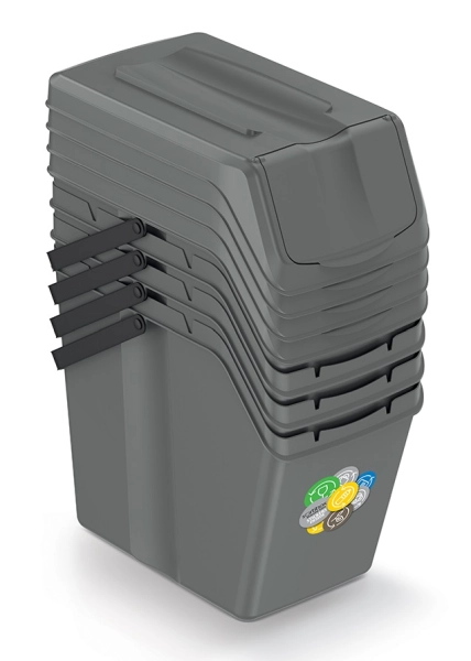 Kosze na śmieci szare z rączką 25 litrów zestaw 4 szt Sortibox Keden