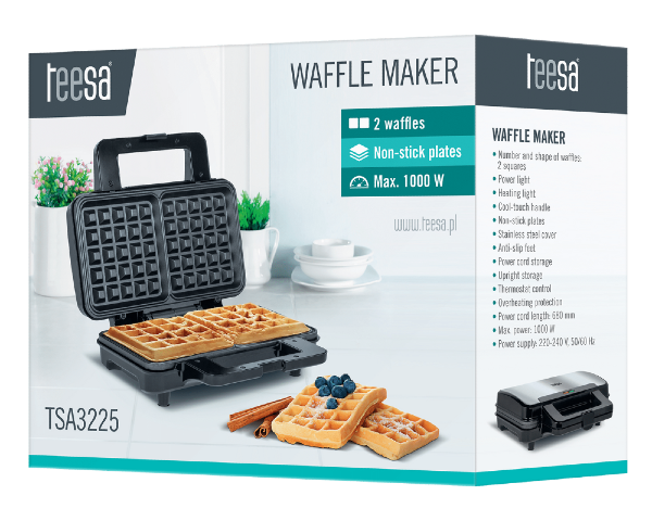 Gofrownica na 2 duże gofry mocna 1000W Teesa TSA3225 - opakowanie