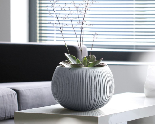 doniczka kula szara Beton Bowl aranżacja z rośliną