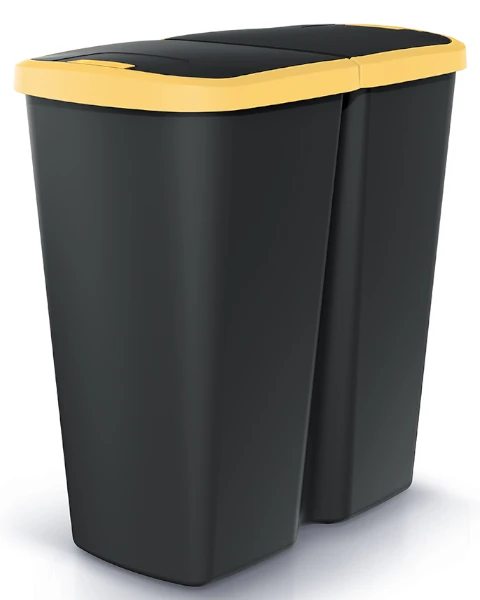 Kosz na śmieci Compacta Q Duo czarny żółty 45 litrów - przód