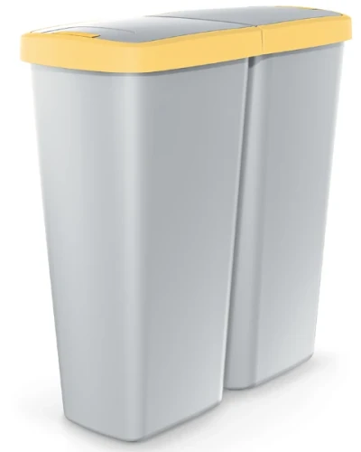 Kosz na śmieci podwójny Compacta Q Duo szary żółty 50 litrów.webp