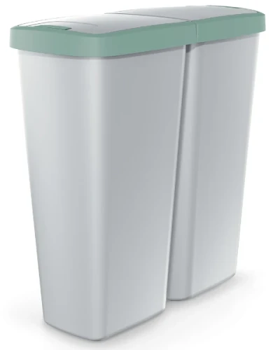 Kosz na śmieci podwójny Compacta Q Duo szary zielony 50 litrów.webp