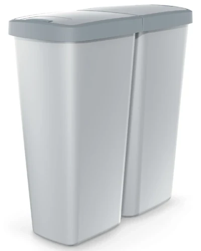 Kosz na śmieci podwójny Compacta Q Duo szary 50 litrów widok z przodu