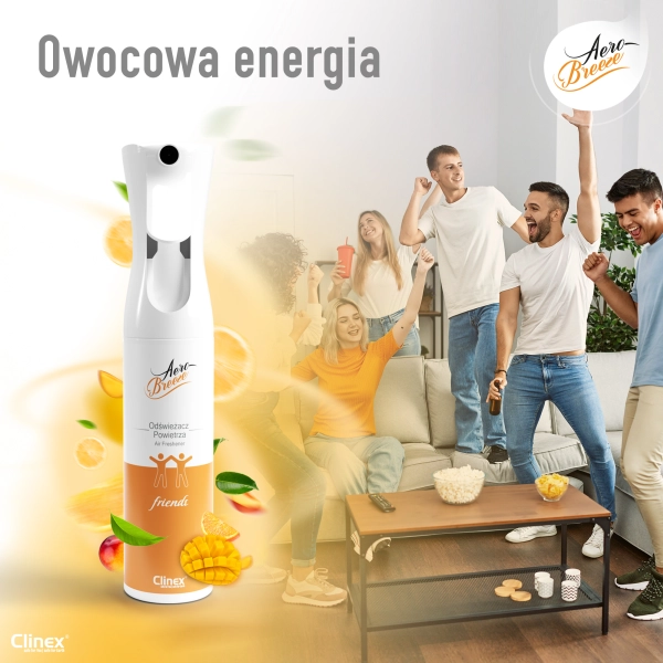 Odświeżacz powietrza 290 ml zapach brzoskwinia mango pomarańcza cytrusy Friends Clinex AeroBreeze 77-923