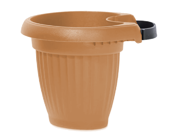 doniczka do zawieszenia na ryynie lub słupku 2 litry terakota Terra widok z boku