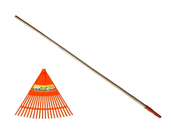 Grabie do liści 48 cm pomarańczowe + trzonek drewniany KLIK