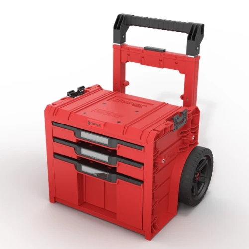 Skrzynka narzędziowa na kółkach z szufladami czerwona Qbrick System Pro Cart 2.0 Plus Drawer 3 Red Ultra HD Custom