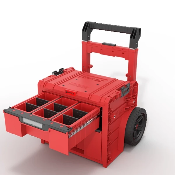 Skrzynka na narzędzia na kółkach z szufladami czerwona Qbrick System Pro Cart 2.0 Plus Drawer 2 Red Ultra HD Custom