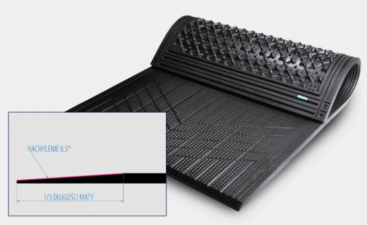 Mata gumowa legowiskowa dla zwierząt gospodarskich 120 x 180 cm - nachylenie maty