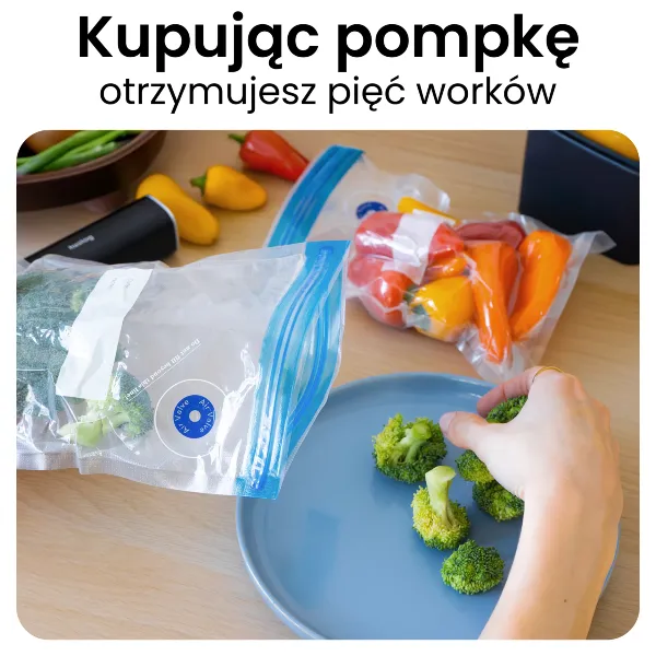 Pompka elektryczna bezprzewodowa do worków próżniowych Huslog z woreczkami strunowymi