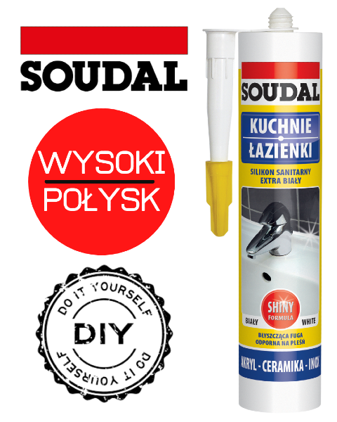 Extra biały silikon sanitarny Soudal, wysoki połysk, odporność na wilgoć