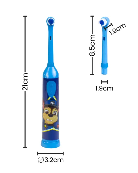 szczoteczka elektryczna do zebow dla dzieci niebieska psi patrol chase - wymiary