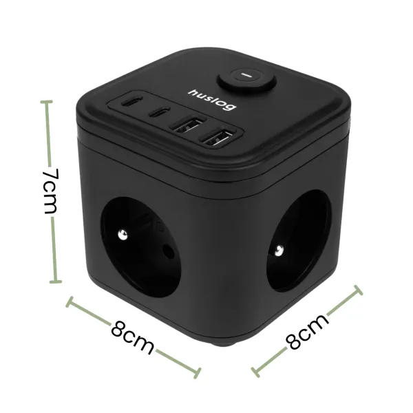 Listwa zasilająca kostka z USB Huslog - wymiary