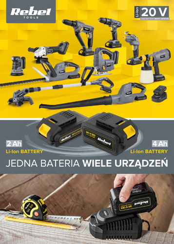 Bateria akumulatorowa 20V 4A Rebel Tools - kompatybile produkty