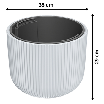 Doniczka okrągła niska Milly DBML350 biała wymiary Prosperplast