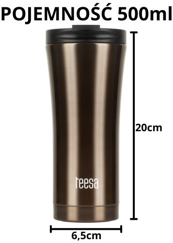 
Kubek termiczny stalowy 500ml brązowy Teesa TSA0008  - wymiary i wygląd