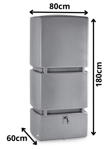Specyfikacja Jumbo 800L Grys: 800 litrów pojemności, wysokość 180 cm Wymiary techniczne dużego zbiornika Jumbo 800L grys granitowy RJU800-431UG