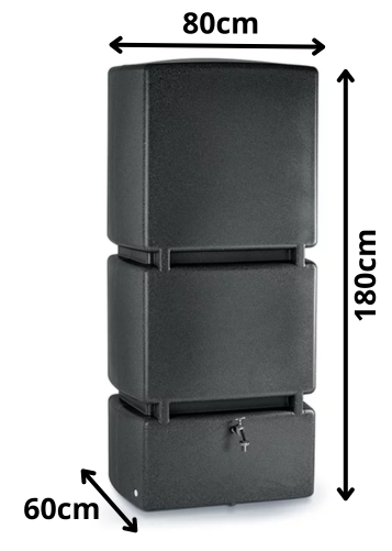 Specyfikacja Jumbo 800L Czarny: 800 litrów pojemności, wysokość 180 cm Wymiary techniczne dużego zbiornika Jumbo 800L czarny RJU800-B411