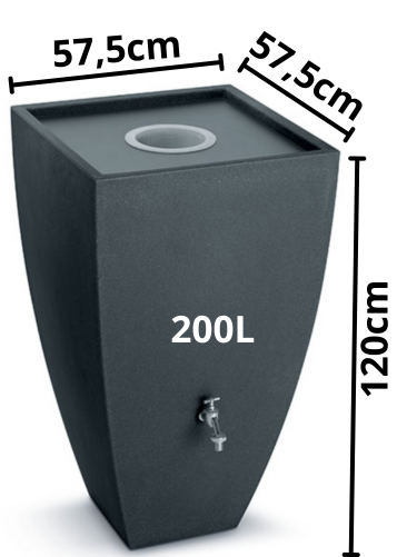 Wymiary nowoczesnego zbiornika Modena 200l w kolorze antracyt