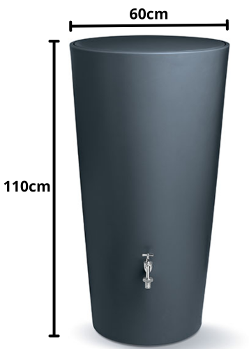 Wymiary techniczne zbiornika na wodę Rainbowl 210L antracyt RRA210-S433