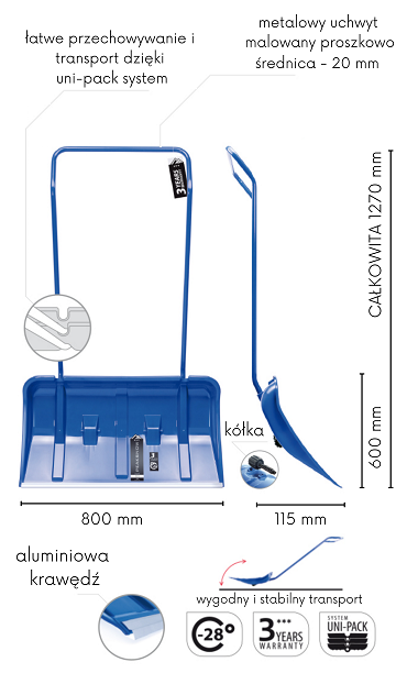 Zgarniacz do śniegu 80 cm Arctic na kółkach z metalowym pałąkiem.