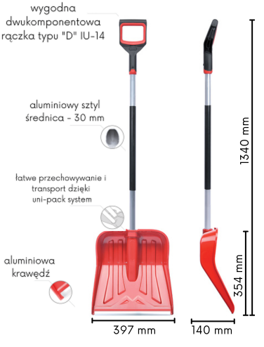 Szufla do śniegu profesjonalna 40 cm Snower Alutube z gumowaną powłoką termoizolacyjną.