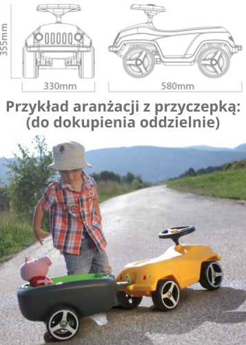 Rzut techniczny i dokładne wymiary gabarytowe jeździka Brumee Wildee