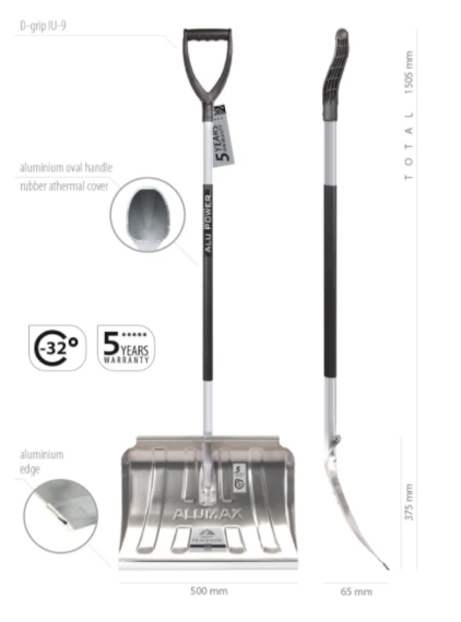 Łopata do odśnieżania aluminiowa 50 cm Alumax z gumowaną osłoną antytermiczną.