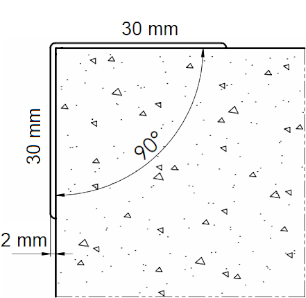 Rysunek techniczny narożnika 30x30 mm Rysunek techniczny kątownika ściennego PVC AcroMat o symetrycznym przekroju 30x30 mm i długości 100 cm
