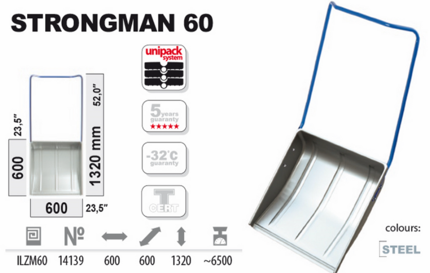 Zgarniacz do śniegu stalowy 60 cm Strongman z ergonomicznym uchwytem metalowym.
