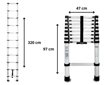 Wymiary podglądowe aluminiowej drabiny teleskopowej