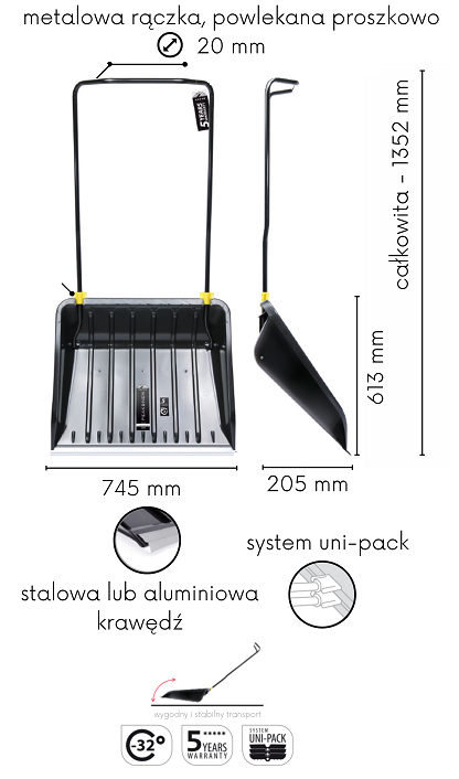 Zgarniacz do śniegu 75 cm Prosperplast Snow Monster z metalowym trzonkiem o średnicy 30 mm.