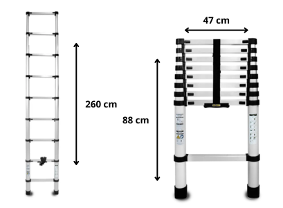 Wymiary podglądowe aluminiowej drabiny teleskopowej