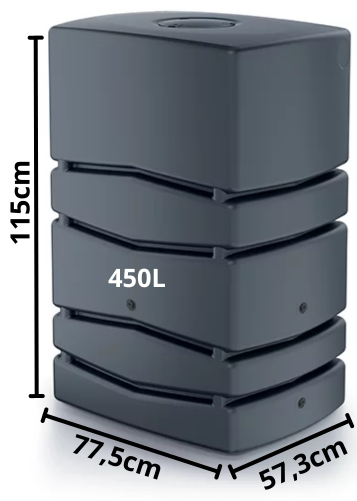 Wymiary antracytowego zbiornika na deszczówkę Aqua Tower 450l Prosperplast