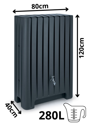 Wymiary zbiornika na deszczówkę Barletta 280l Antracyt Prosperplast