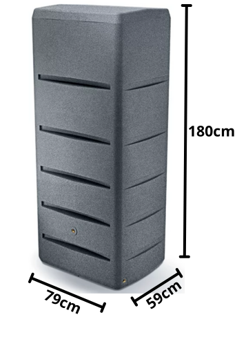 Wymiary techniczne zbiornika Tower Stone 720L Prosperplast kolor 431UG Rysunek techniczny i wymiary zbiornika Tower Stone 720 litrów kolor grys granitowy